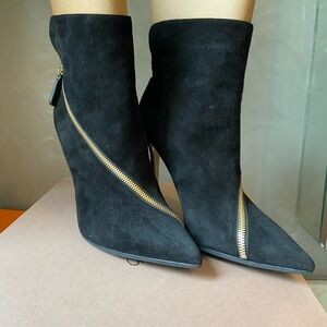 Gianvito Rossi Gold Zipper Black Heeled Suede Boots